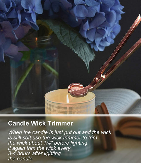 Fumaoln Candle Wick Trimmer Candle Accessory Set, 4 in 1 - Candle Wick Dipper, Wick Trimmer, Candle Snuffer and Plate Tray, Elegant Gifts for Candle & Aromatherapy Lovers - Rose Gold