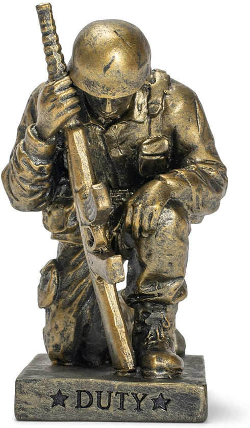 Dicksons Duty Faith God Praying Soldier 5 inch Gold Resin Stone Table Top Figurine