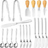 Dreamtop 19 Pcs Cheese Knife Set Cheese Butter Spreader Knife Stainless Steel Cheese Spatula Set Cheese Slicer Knife Mini Serving Tongs Spoons Forks Charcuterie Board Accessories Utensils