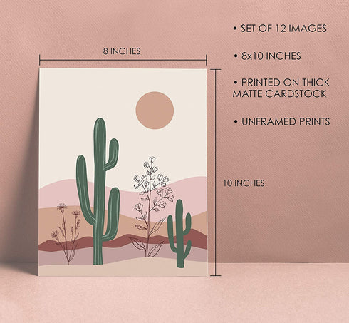 ARTIVO Boho Wall Art Prints Southwestern Art Wall Decor 8x10 12 Set, Neutral Aesthetic Wall Collage Kit, Modern Wall Art Desert Bedroom Posters,