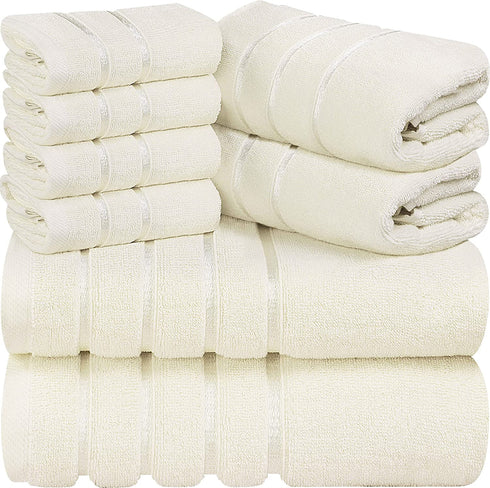 Utopia Towels Ivory 8-Piece Bath Linen Sets - Viscose Stripe Towels - 600 GSM Ring Spun Cotton - Highly Absorbent Luxury Towels (Pack of 8)