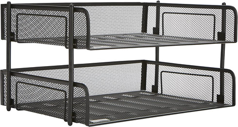 Mind Reader 2-Pack Stackable Metal Mesh File Holder Trays, Document Holder, Desktop File Organizer, Black