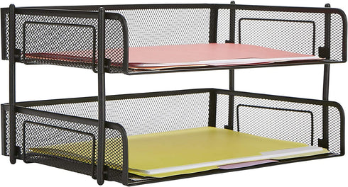 Mind Reader 2-Pack Stackable Metal Mesh File Holder Trays, Document Holder, Desktop File Organizer, Black