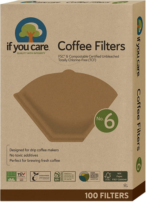 If You Care Unbleached Coffee Filters, #6 - Pack of 100 Cone Shaped, All Natural, Biodegradable, Compostable, Chlorine Free