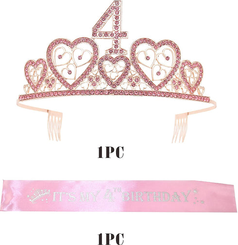 4th Birthday Gifts for Girl, Birthday Crowns for Girl 4,4th Birthday Sash and Crown,4th Sash Birthday Girl, Birthday Gifts for 4 year old Girls,4th Birthday Party Supplies,4th Birthday Crown