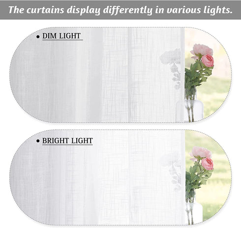 RYB HOME Semi Sheer Curtains - Natural Linen Blend Privacy Sheer Drapes Light Glare Filtering for Living Room Bedroom Bathroom Dining Cafe, White, Width 52 inch x Length 72 inch, 1 Pair