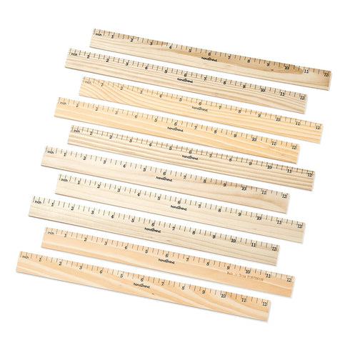 hand2mind 12 inch Wood Rulers with 1/4 Divisions, Pack of 10