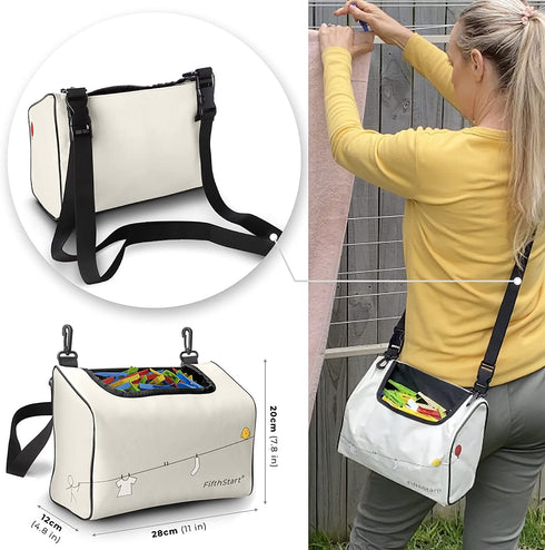 Wearable Clothespin Bag with Shoulder & Waist Strap. Double Secure Clips & Clever Quick Dry Mesh Clothes Pins Bag Holder. Clothes Pin Bag That Holds Up To 300 Medium Clothespins (Open Top: Beige)