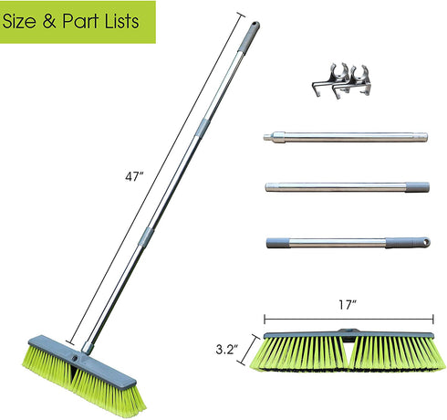 PHYEX 18 Push Broom with Adjustable Long Handle, Multi-Surface Floor Scrub Brush for Cleaning Deck, Patio, Garage, Driveway