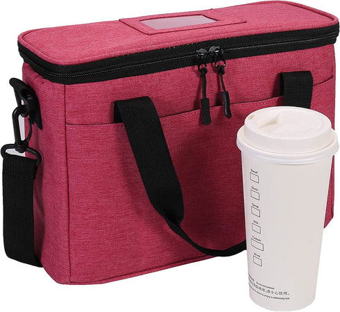 Insulated Drink Carrier Bag for Delivery, Reusable Coffee Cup Holder Caddy Bag with Handle, Tote Bag with Adjustable Dividers, Keep Beverage Hot or Cooler, Ideal for Grubhub Uber Eats Car Drivers (Red)