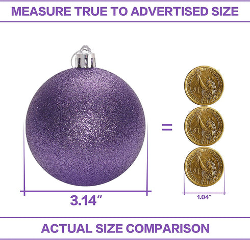 MoonXmas 20PCS Christmas Ball Ornaments Set, Shatterproof Decorations for Xmas Tree, Home Decor for Party, Holiday, Wedding, Anniversary, Halloween, Xmas Ornament - 3.14"/80MM, Purple.