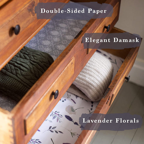 Lavender Scented Drawer Liners for Dresser 8 Sheets, Cabinet Liners for Shelves, Double-Sided Pattern Shelf Paper, Non Adhesive Shelf Liners, Drawer Liners for Bathroom, & Closets 16.5" X 22.8"