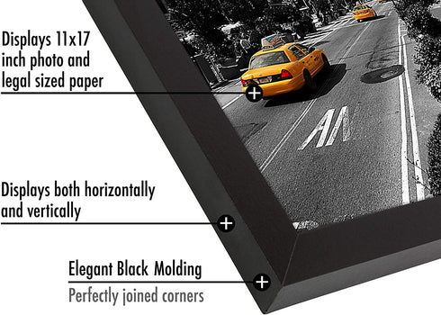Americanflat 11x17 Picture Frame in Black - Legal Sized Paper Display - Composite Wood with Shatter Resistant Glass - Horizontal and Vertical Formats for Wall