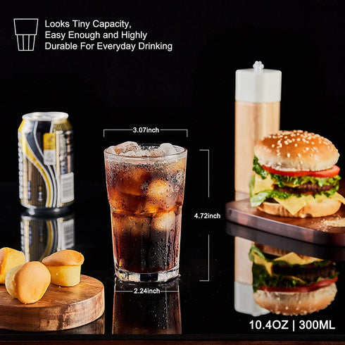 CREATIVELAND Juice & Beer Glass Set of 4 Best for Cocktails and Mojito Drinking Tumbler Crystal-Clear 10.48oz|310ml, Highball Iced Beverage Glasses for Breakfast Milk, Water, Iced Tea and Coffee