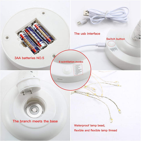 FUCHSUN Led Birch Tree Light Tabletop Bonsai Tree 20 Inches Decorative Fairy Light Artificial Tree Battery Operated Twig Lamp for Party Wedding Holiday Festival Christmas Decoration - White