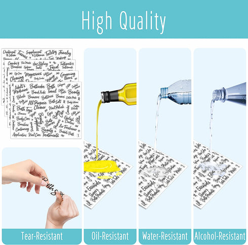 276 PCS Cursive Bathroom Organization Labels,Waterproof Tear-resistant No Residue, Bath,Beauty & Makeup Preprinted Stickers