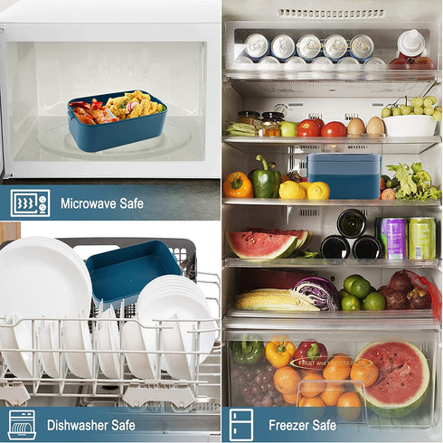 HSYTEK Bento Lunch Box Set Portable , 2 Layer Japanese Lunch Box, Meal Prep Lunch Container with Utensil & A Tote Drawstring Insulated Lunch Bag(Blue)