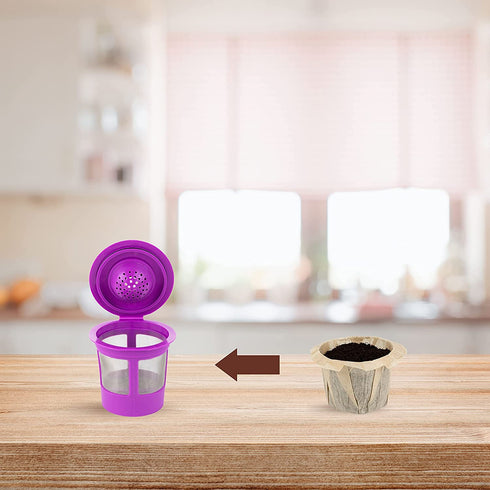 Brew Addicts 4 Reusable K-Cups Filter - for Keurig 1.0 Brewers, Eco-Friendly Universal Fit Refillable Single Cup Coffee Filters, Stainless steel Mesh Filter, Purple