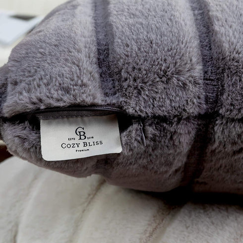 Cozy Bliss Set of 2 Faux Fur Fleece Throw Pillow Covers Luxury Super Soft Plush, Striped Cushion Cover Textured Decorative Pillowcases for Sofa Couch Bed Chair Car (Grey, 20"x20")