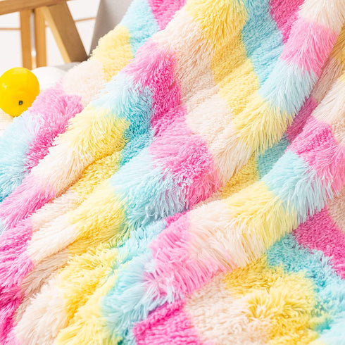 GONAAP Faux Fur Throw Blanket Decorative Super Soft Fuzzy Shaggy Luxurious Cozy Plush Fluffy Long Hair Comfy Microfiber Fleece Reversible for Coach Bed Chair Sofa ?Baby Rainbow 50"X60"?