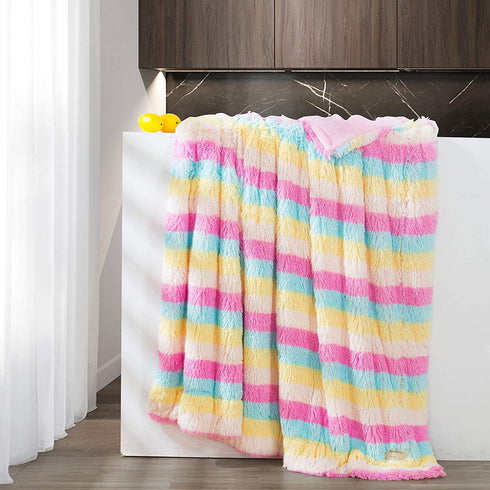 GONAAP Faux Fur Throw Blanket Decorative Super Soft Fuzzy Shaggy Luxurious Cozy Plush Fluffy Long Hair Comfy Microfiber Fleece Reversible for Coach Bed Chair Sofa ?Baby Rainbow 50"X60"?