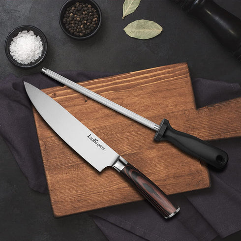 Chef Knife, Classic Kitchen Knife with Knife Sharpeners, High Carbon German Stainless Steel Chopping Knife with Ergonomic Handle- LauKingdom (chef knife with sharpener)
