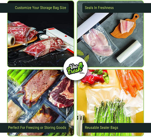 Vac Fresh Food Vacuum Sealer Rolls (2, 11" x 50')3.5mil Embossed Food Storage Bags, Vacuum Seal Bags for Meal Prep, Sous Vide Bags for Cooking (100 Feet)