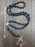 Nazareth Store Black Matte Agate Beads Rosary with Hematite Stones Catholic Necklace Jerusalem Holy Soil & Cross Crucifix in Velvet Bag