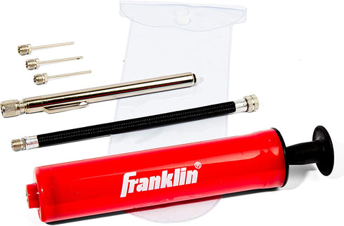 Franklin Sports Ball Pump Kit -7.4" Sports Ball Pump with Needle - Perfect for Basketballs, Soccer Balls and More - Complete Hand Pump Kit with Needles, Flexible Hose, Air Pressure Gauge and Carry Bag