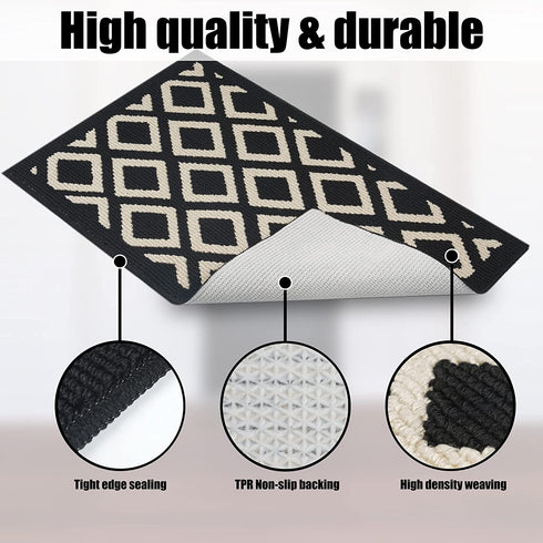 Feivea Indoor Doormat Durable Front Back Door Mat Outdoor Door Rug Resist Dirt Mat for Entryway Kitchen Patio Machine Washable Non Slip Easy Clean Low Pile, 20"x31.5" , Black and White