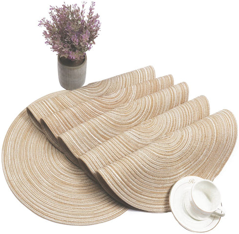 SHACOS Round Braided Placemats Set of 8 Round Table Mats for Dining Tables (Beige, 8)