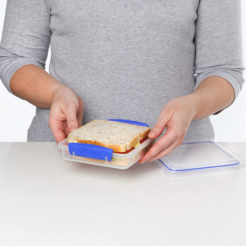 Sistema KLIP IT Collection Sandwich Box 1.9 Cup Compact Food Storage Container, 3 Pack, Clear/Blue, Great for Meal Prep, BPA Free, Reusable