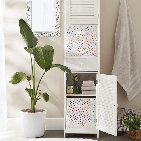 DII Non Woven Storage Collection Polka Dot Collapsible Bin Large Set, 13x13x13 Cube, White & Copper, 2 Piece