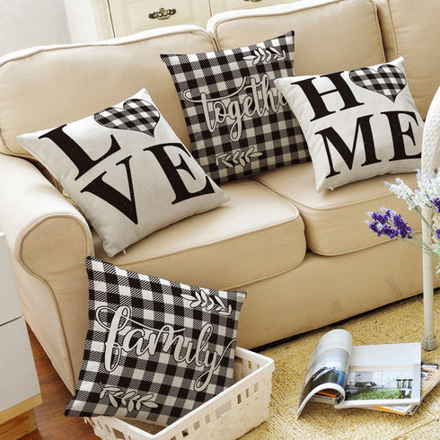 AVOIN Family Saying Buffalo Plaid Throw Pillow Cover, 18 x 18 Inch Holiday Love Home Easter Day Fall Cushion Case for Sofa Couch Set of 4