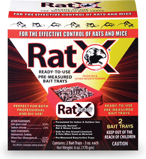 EcoClear Products 620104, RatX All-Natural Non-Toxic Humane Rat and Mouse Killer Pellets, Ready-To-Use Pre-Measured 3 oz. Bait Trays, 2-Pack