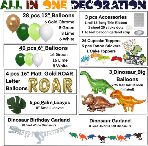 Dinosaur Party Decorations, Dinosaur Birthday Party Supplies for Boys Girls, Dino Party Decorations with Jurassic Park Themed, Godzilla T Rex Balloons, ROAR for Kids first, 2, 3, 4 year old (GOLD)