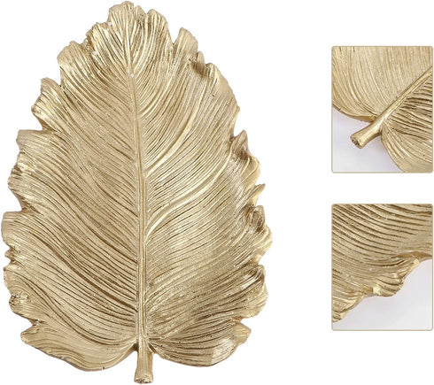 Wakauto Gold Leaf Shaped Small Jewelry Ring Dish,Gold Leaf Trinkle Dish Jewellery Tray Plate Decorative Plate for Necklace Earrings Rings Bracelet Tray Organizer Wedding Party Decor