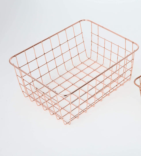 SINARDO Wire Storage Basket Organizer Bin Baskets for Kithen Cabinets Freezer Bedroom Bathroom (3, Rose Gold)