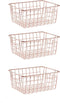 SINARDO Wire Storage Basket Organizer Bin Baskets for Kithen Cabinets Freezer Bedroom Bathroom (3, Rose Gold)
