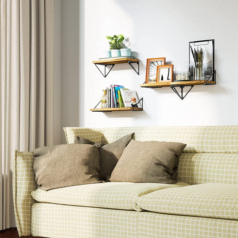 SRIWATANA Floating Shelves Wall Mounted, Rustic Wall Shelves for Bedroom, Bathroom, Living Room, Kitchen Set of 3 (Carbonized Black)