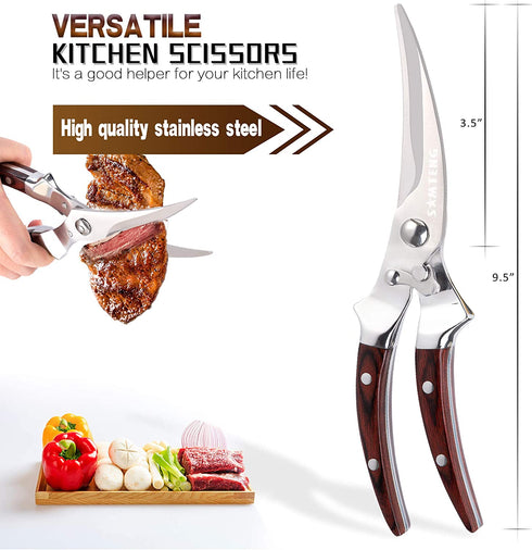 SMTENG sharp Poultry Shears?Good Grips Spring Loaded Poultry Scissors, Heavy Duty Kitchen Shears For Meat, Poultry & More, Multipurpose Kitchen Scissors with Pakka wood ox horn handle