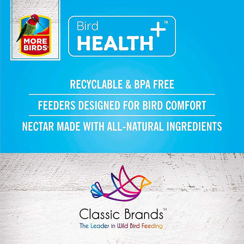 More Birds Bird Health+ Ruby Hummingbird Feeder, Glass Hummingbird Feeders for Outdoors, 4 Feeding Stations, 10 Ounces