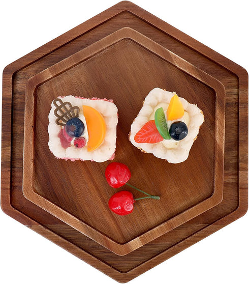 Acacia Wood Hexagon Serving Trays Set of 2 Wooden Platters for Home Decor Coffee Table for Fruit Salad Pizza Cheeses Dessert Plate The Perfect Centerpiece Decoration for Your Dining or Living Room
