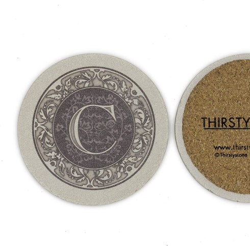 Thirstystone Monogram Coasters, All Natural Stone with Non-Slip Cork Backing, Drink Absorbent & Protects Table, Great for Gifts, Letter C (Set of 4)