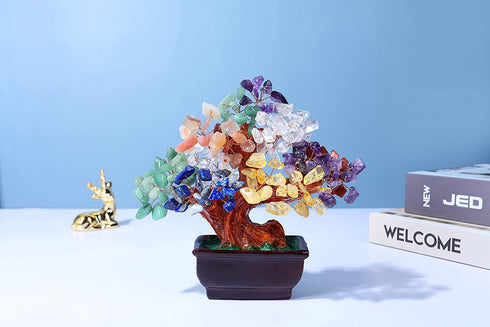 CrystalTears Chakra Crystal Money Tree Reiki Healing Crystal Gemstone Bonsai Tree Feng Shui Tree Ornament for Home Decor Wealth Good Luck 6.3"-6.6"