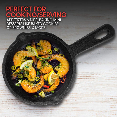 Modern Innovations Mini Cast Iron Skillet with Silicone Mitt (4 Count) - 3.5 Inch Mini Cast Iron Skillet - Pre Seasoned Small Cast Iron Skillet Set - Mini Cast Iron Skillets for Baked Cookie/Brownie