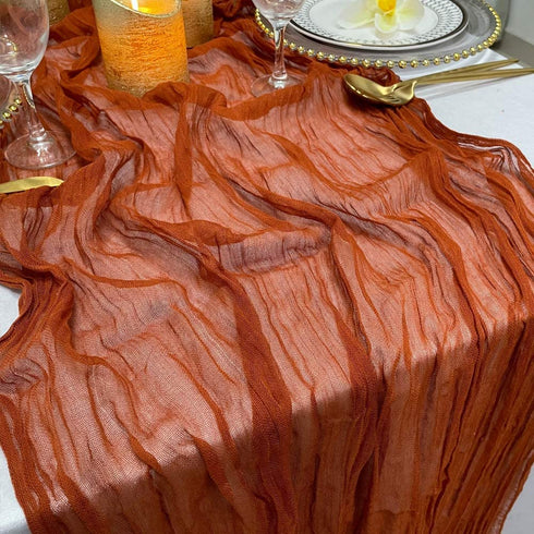 EH Linen Cheesecloth 13Ft Gauze Table Runner,Wedding Decor Arch Draping,Gauze Event Centerpiece Runner, Bridal Shower Runner (Terracotta, Large)