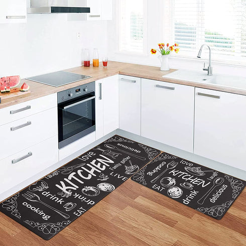 HYDLUB Anti Fatigue Kitchen Rug and Mat Cushioned Set 2 Piece 18" x 29"+18" x 59" Non Slip Thick Kitchen Floor Mats Comfort PVC Leather Heavy Duty Standing Mats Waterproof Non Slip Kitchen Rug Runner