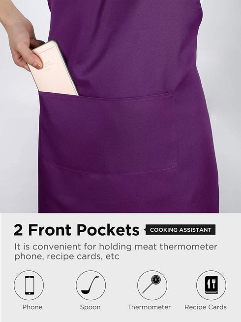 Puroma Adjustable Bib Apron Waterdrop Resistant with 2 Pockets, Unisex Cooking Kitchen Aprons for Chef Couple BBQ Painting (Purple?