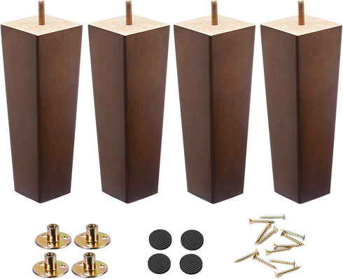 Wood Furniture Legs 8 inch Sofa Legs Pack of 4,Couch Legs Square Brown,Mid Century Desk Legs,Sofa Replacement Parts, for Dresser Legs Sideboard Recliner Couch Circle Chair Couch Riser Coffee Table